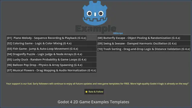 Godot 4 2D Starter Bundle: 10 Mini-Game Templates & Beginner-Friendly thumbnail image