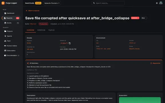 Forge Logger — In-Game Bug Reporting & Player Feedback thumbnail image