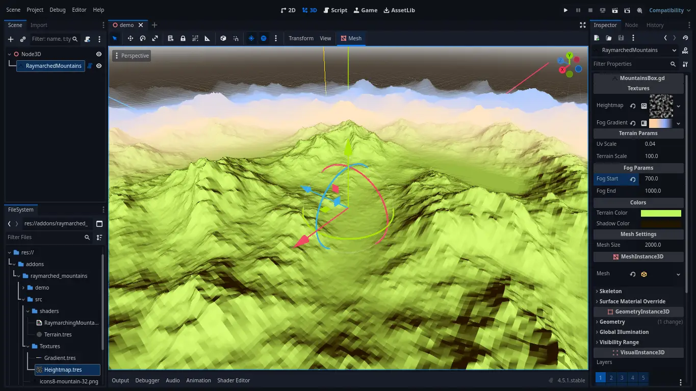 Raymarching Mountains for Godot hero image
