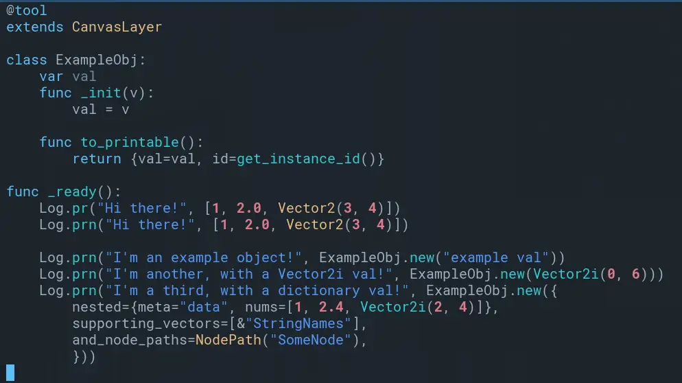 Log.gd, a gdscript pretty-printer hero image