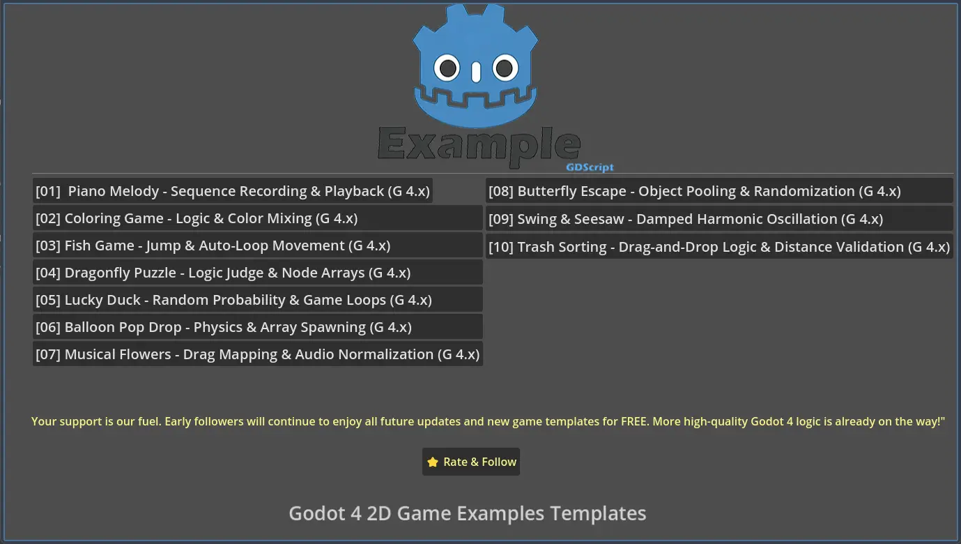 Godot 4 2D Starter Bundle: 10 Mini-Game Templates & Beginner-Friendly hero image